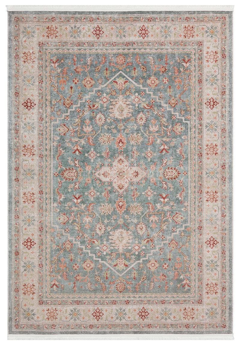 Distressed Oriental Rug – Sage Green Terracotta Muted Persian Style Carpet
