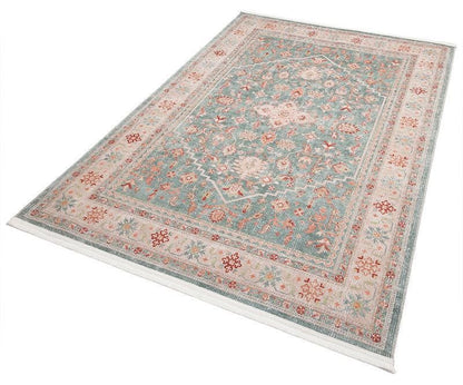 Distressed Oriental Rug – Sage Green Terracotta Muted Persian Style Carpet