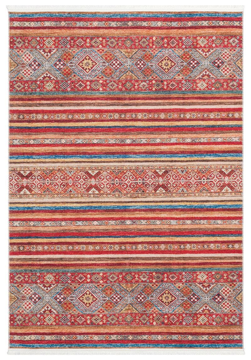 Red Southwestern Kilim Rug – Bohemian Ethnic Terracotta Blue Area Carpet