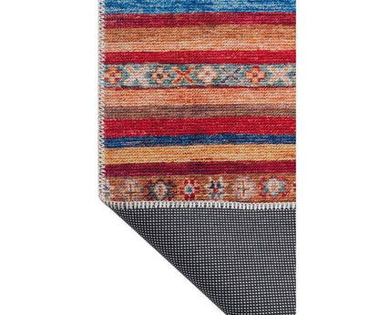 Red Southwestern Kilim Rug – Bohemian Ethnic Terracotta Blue Area Carpet