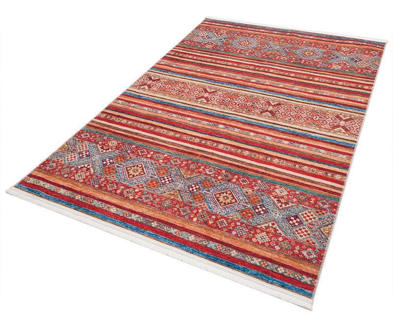 Red Southwestern Kilim Rug – Bohemian Ethnic Terracotta Blue Area Carpet
