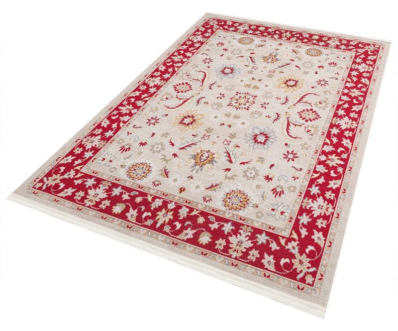 Vintage-Style Red Cream Oriental Rug – Traditional Floral Medallion Carpet