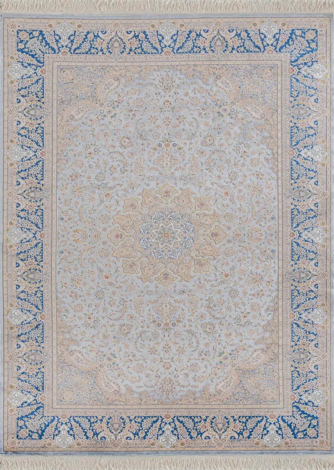 7x10 ft, Fine Turkish Silk Rug with Handmade Fringes