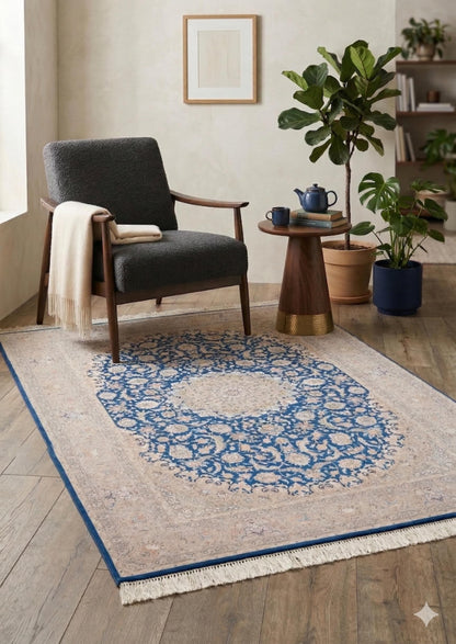 7x10 ft, Fine Turkish Silk Rug with Handmade Fringes