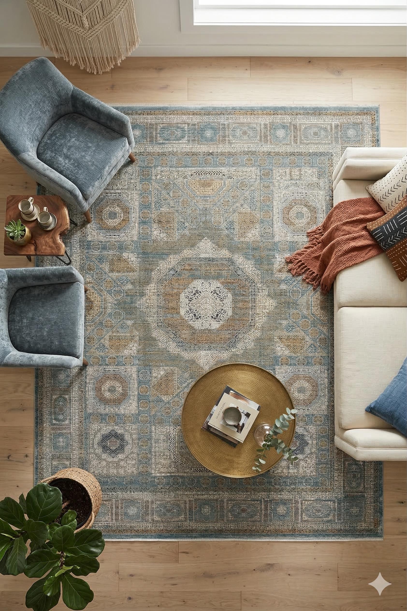 7x10 ft, Distressed Turkish Rug : Classic Bamboo carpet with fine Fringes