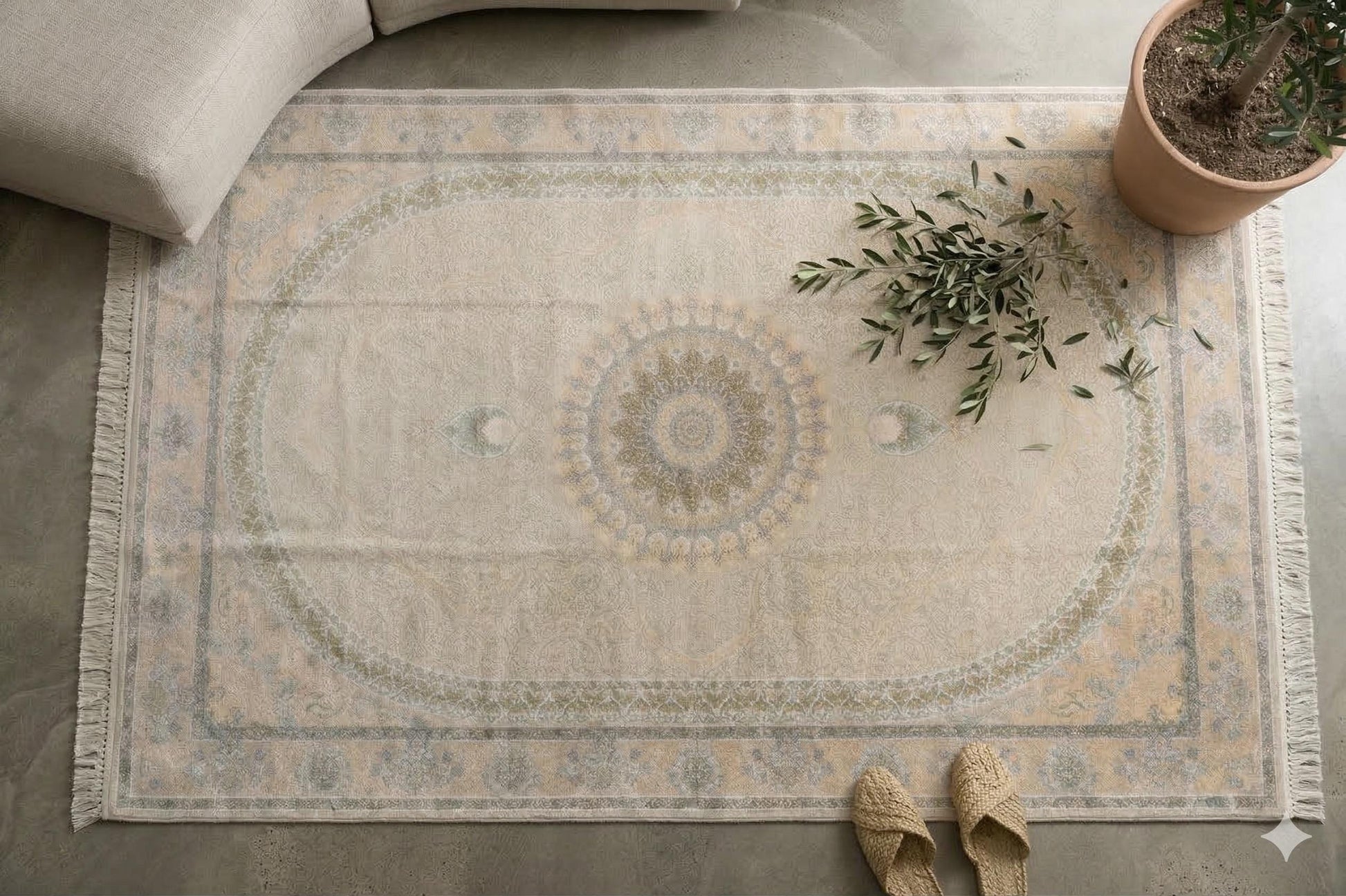 8x11 ft, Beige Classic oriental Silk medallion Rug made with viscose yarn