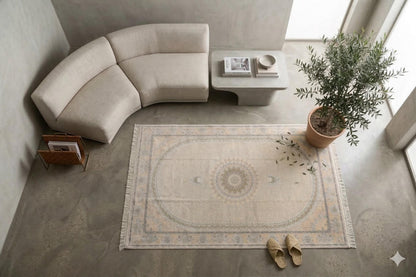 8x11 ft, Beige Classic oriental Silk medallion Rug made with viscose yarn