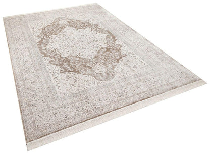 3x7 ft, Turkish Bamboo Silk Runner Rug, Beige Medallion, Fine quality runner