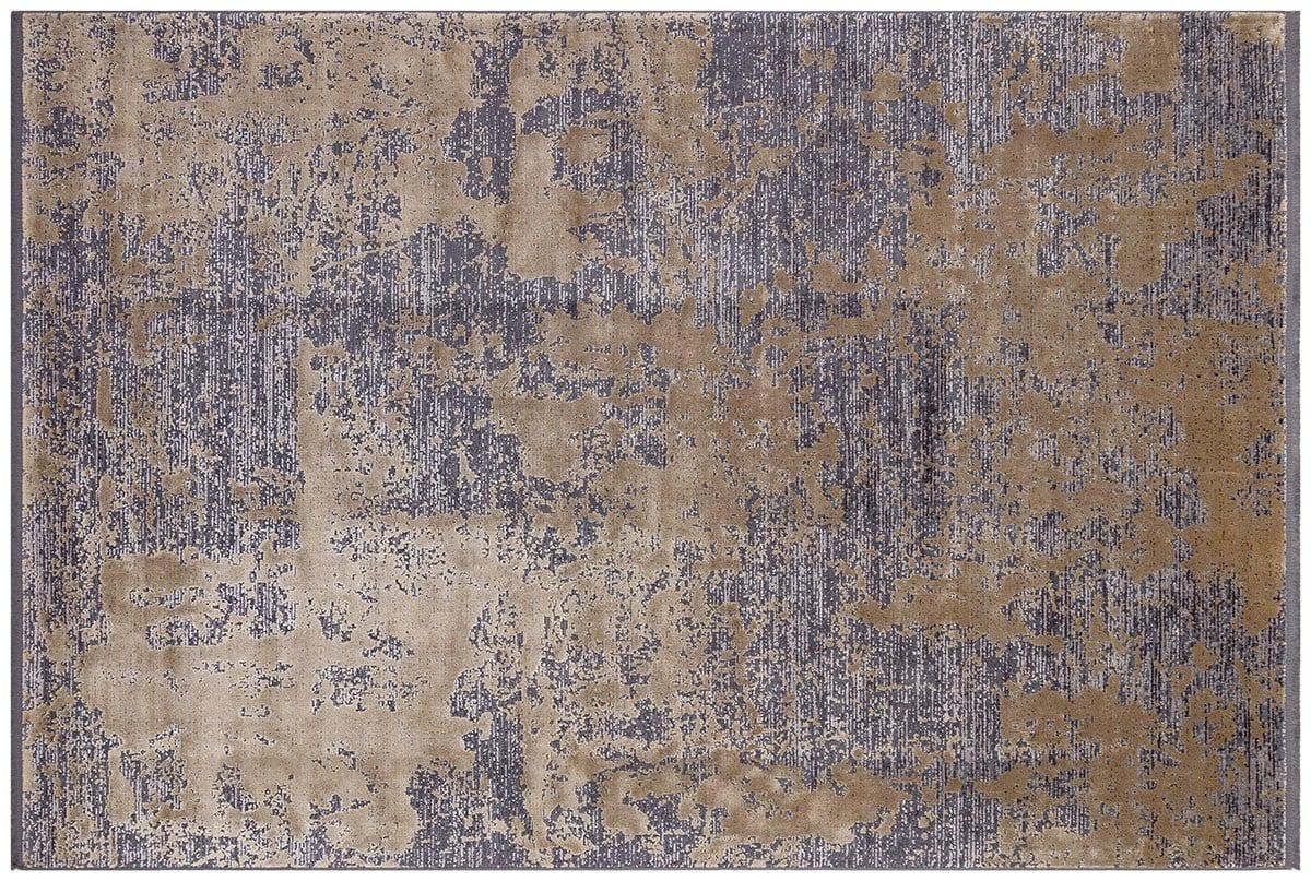 8x11 ft, Abstract Gray and gold Bamboo Rug: Contemporary fine carpet with Fringes