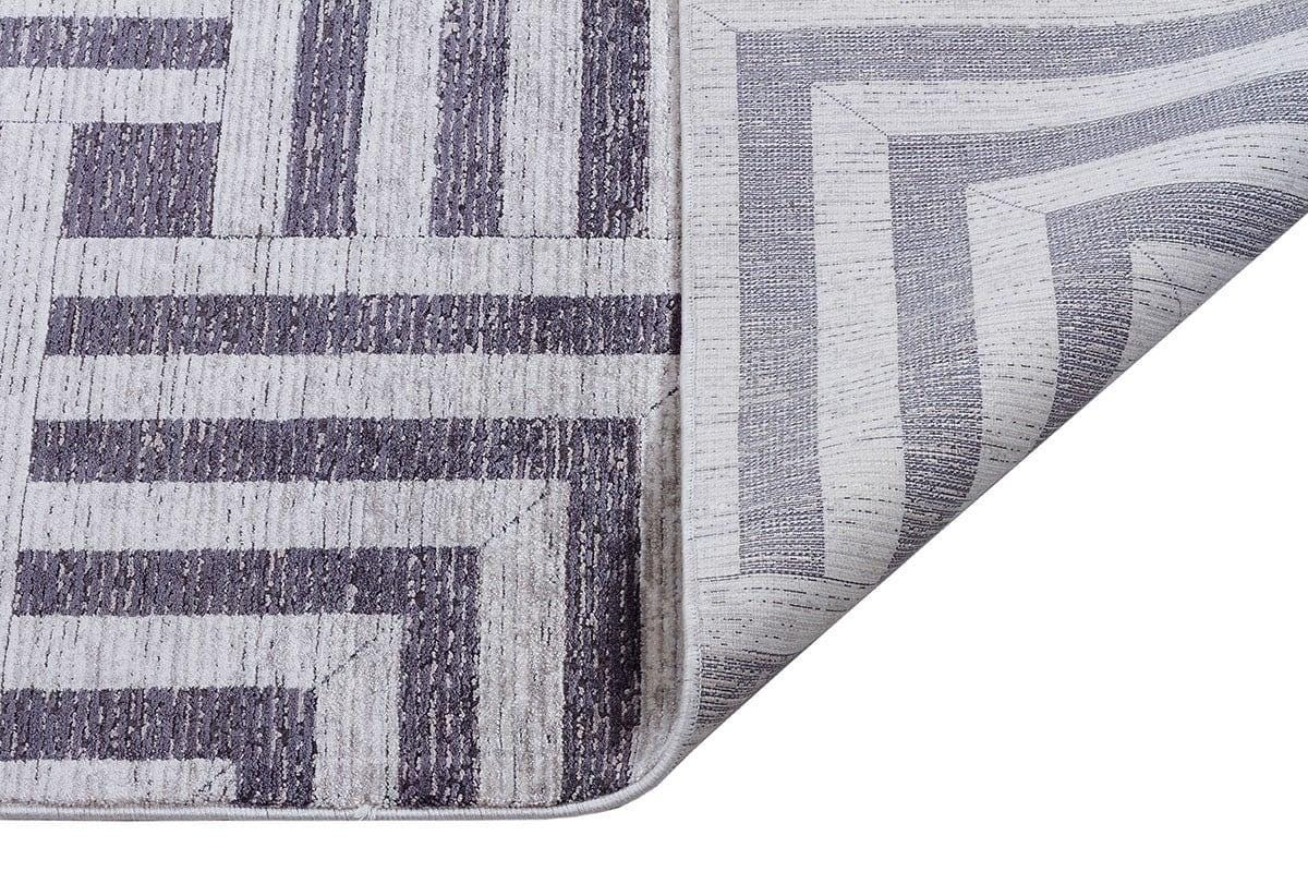 5x7 ft, Modern Gray Geometric Bamboo Rug with fine fringes