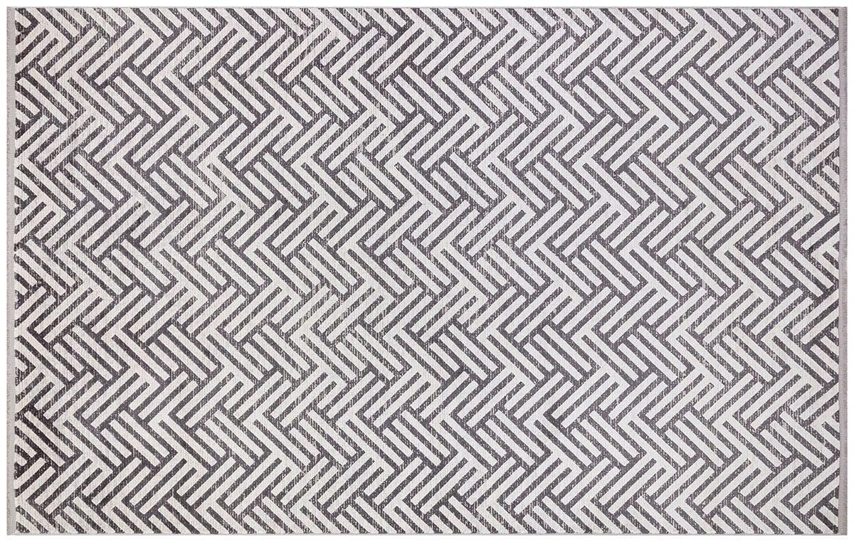 5x7 ft, Modern Gray Geometric Bamboo Rug with fine fringes