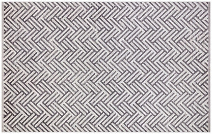 5x7 ft, Modern Gray Geometric Bamboo Rug with fine fringes
