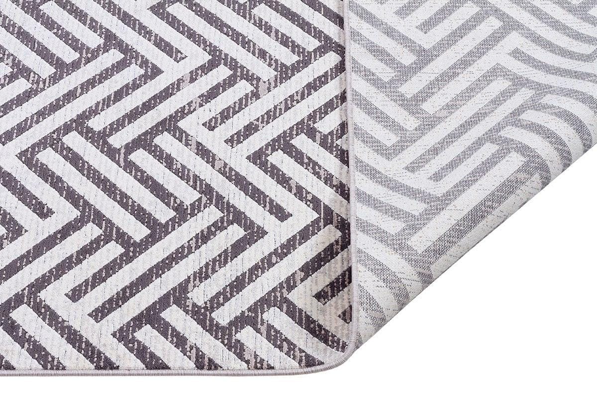 5x7 ft, Modern Gray Geometric Bamboo Rug with fine fringes