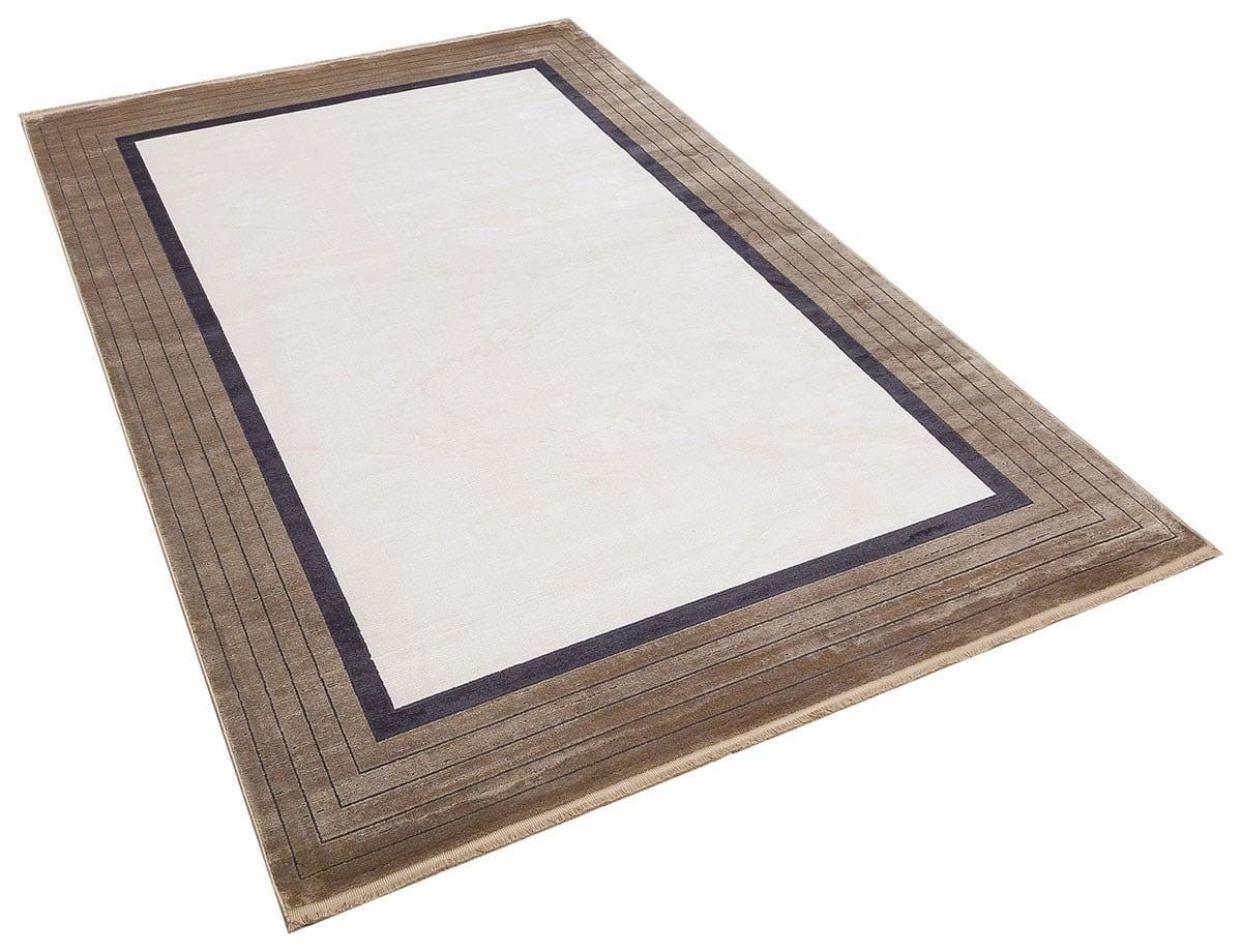 5x7 ft, Modern Cream Geometric Bamboo Rug with fine fringes