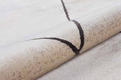 7x10 ft, Modern Cream Bamboo Rug: Bordered viscose carpet with fine fringes