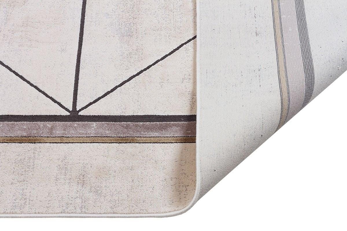 7x10 ft, Modern Cream Bamboo Rug: Bordered viscose carpet with fine fringes