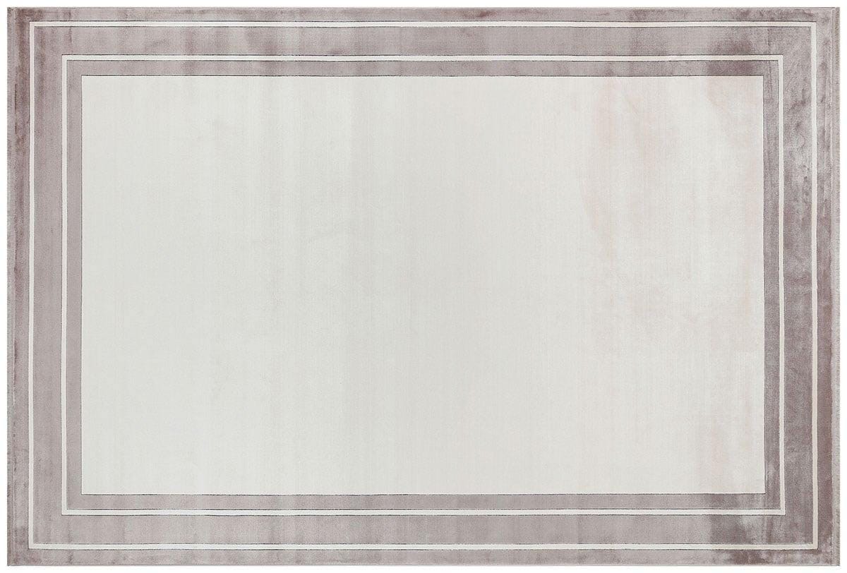 7x10 ft, Modern Cream Bamboo Rug: Bordered viscose carpet with fine fringes