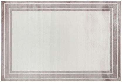 7x10 ft, Modern Cream Bamboo Rug: Bordered viscose carpet with fine fringes