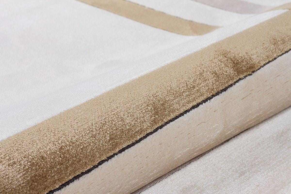 7x10 ft, Modern Cream Bamboo Rug: Bordered viscose carpet with fine fringes