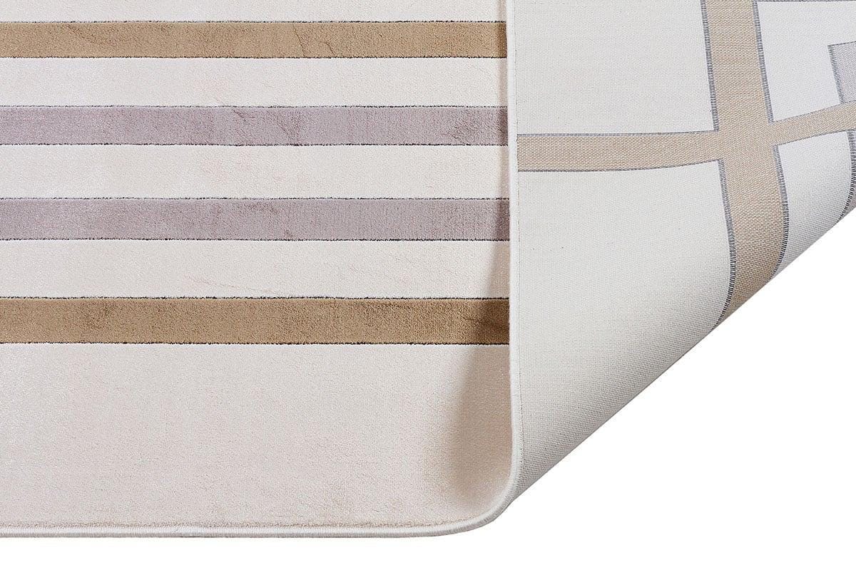 7x10 ft, Modern Cream Bamboo Rug: Bordered viscose carpet with fine fringes