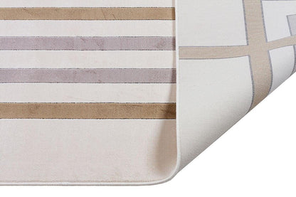 7x10 ft, Modern Cream Bamboo Rug: Bordered viscose carpet with fine fringes