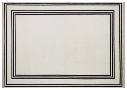 5x7 ft, Modern White Bordered Bamboo Rug with fine fringes