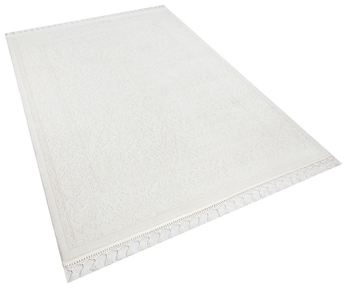 7x10ft, Cream Viscose Classic Area Rug, Tone-on-Tone Boho Living Room Carpet