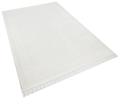 7x10ft, Cream Viscose Classic Area Rug, Tone-on-Tone Boho Living Room Carpet