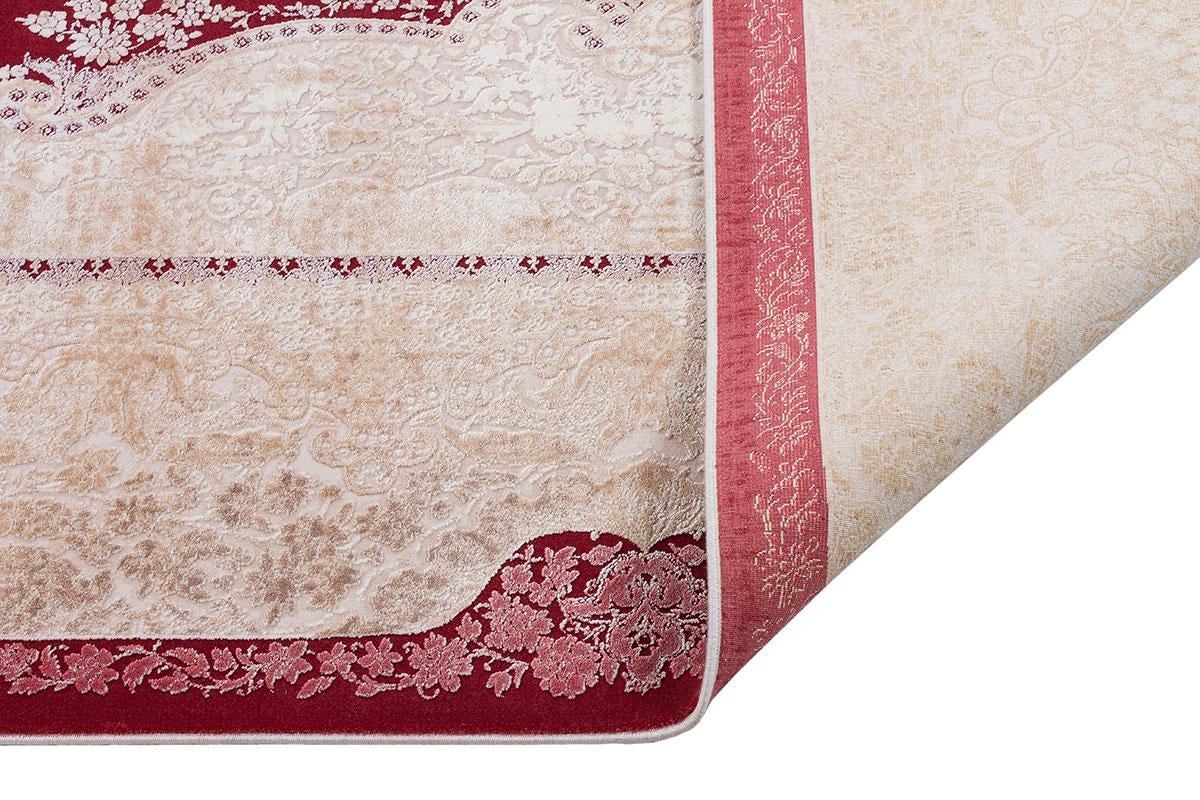 7x10ft, Burgundy Classic Medallion Rug, Bamboo Yarn, Hand-Finished Silk Tassels