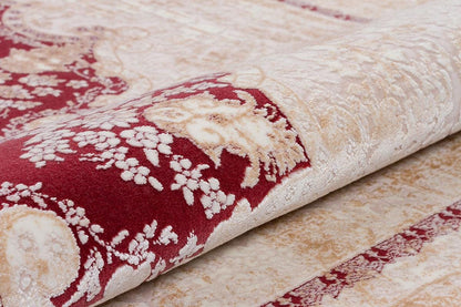 7x10ft, Burgundy Classic Medallion Rug, Bamboo Yarn, Hand-Finished Silk Tassels