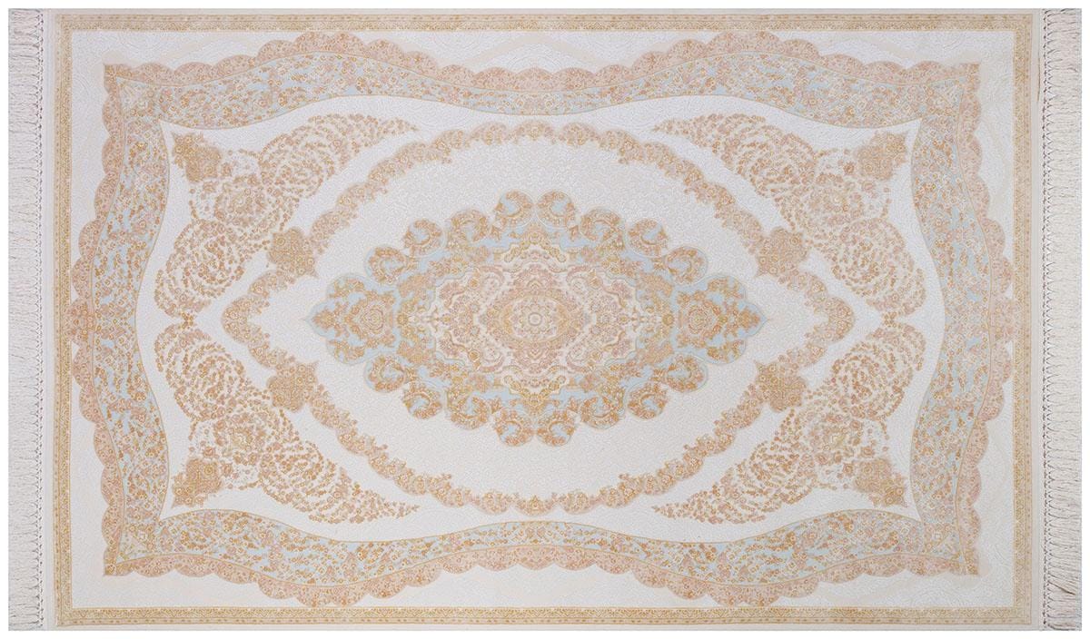 7x10 ft, Beige Classic Medallion Bamboo Rug with fine tassels