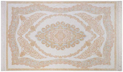 7x10 ft, Beige Classic Medallion Bamboo Rug with fine tassels
