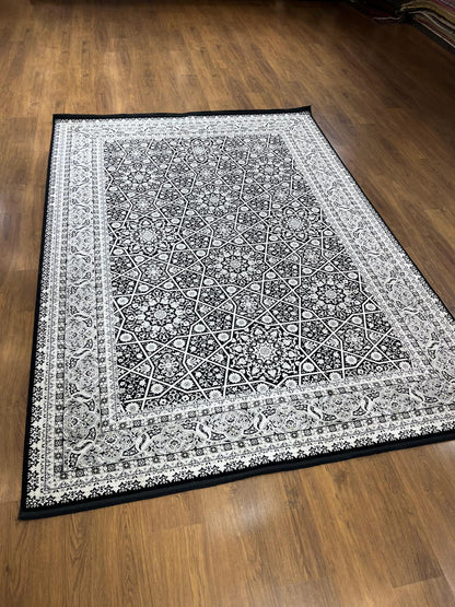 7x10 ft, Classic Black Bamboo Rug: Oriental black fine carpet with Fringes