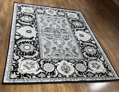 7x10 ft, Classic Oriental Black Bamboo Rug: Classic viscose carpet with fine fringes