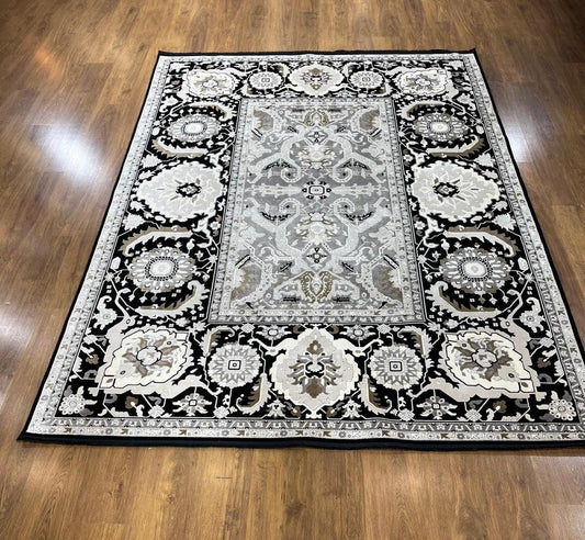 7x10 ft, Classic Oriental Black Bamboo Rug: Classic viscose carpet with fine fringes