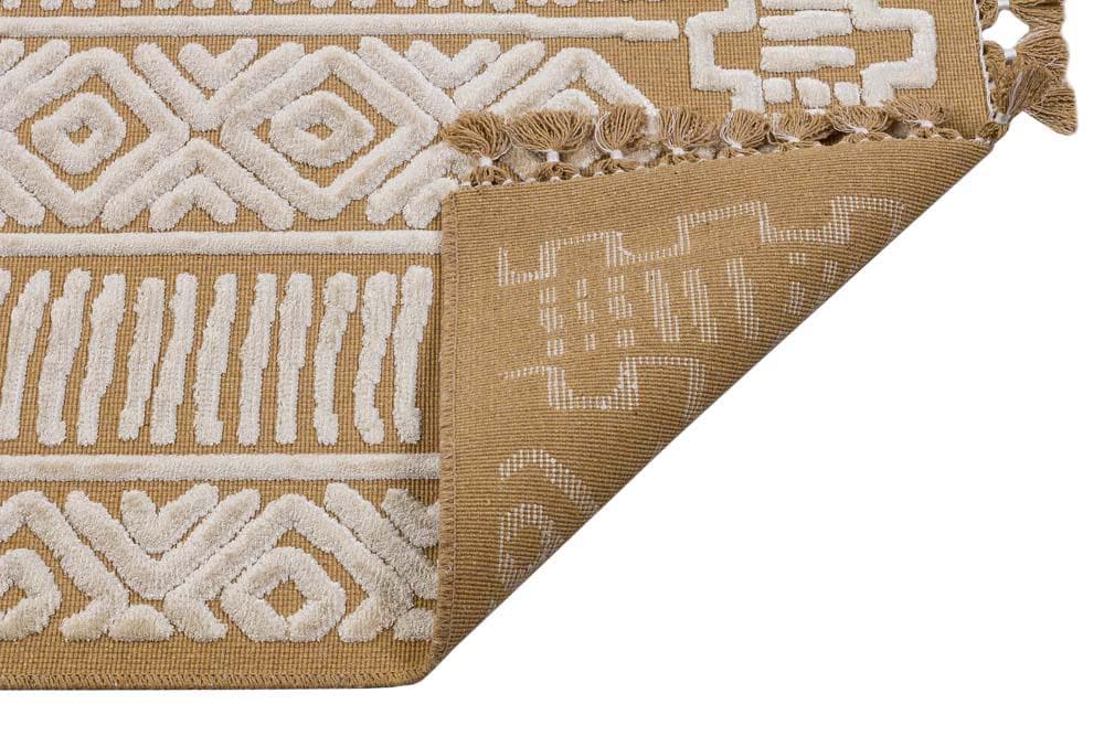 Modern Geometric High-Low Pile Viscose Carpet – Beige & White Tribal Design Area Rug