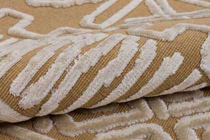 Modern Geometric High-Low Pile Viscose Carpet – Beige & White Tribal Design Area Rug