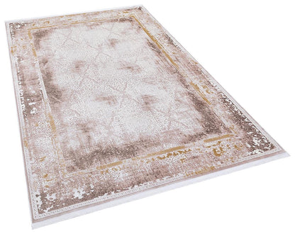 Distressed Oriental Area Rug – Beige Medallion Carpet, Turkish Boho Style