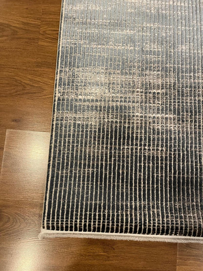 Modern Marsala Blue Textured Rug – Distressed Linear Woven Floor Carpet (Customizable Size)