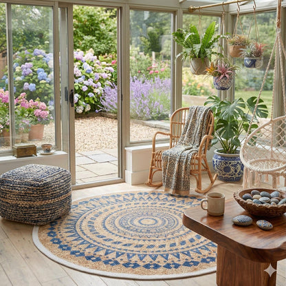 Oushak Style Circle Rug: Modern Bohemian Turkish Rug