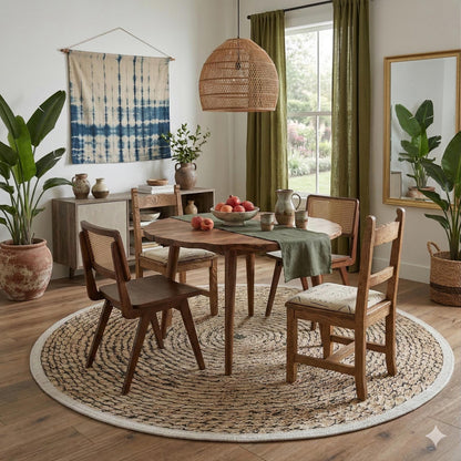 Washable Braided Spiral Round Rug, Faux Jute Farmhouse Carpet with Fringe