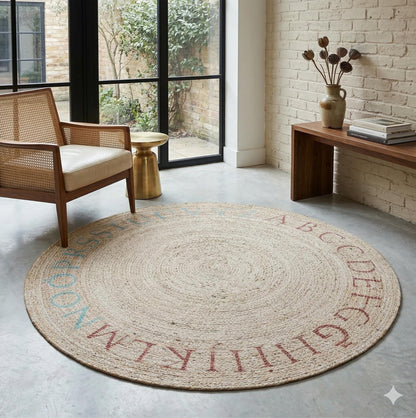 Round Beige Jute Rug: Bohemian Home Decor, Indoor/Outdoor Carpet