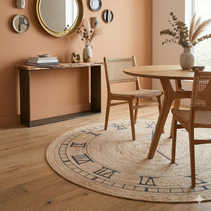 Jute Clock Rug: Bohemian Washable Outdoor/Indoor Carpet