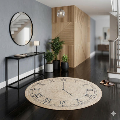Jute Clock Rug: Bohemian Washable Outdoor/Indoor Carpet