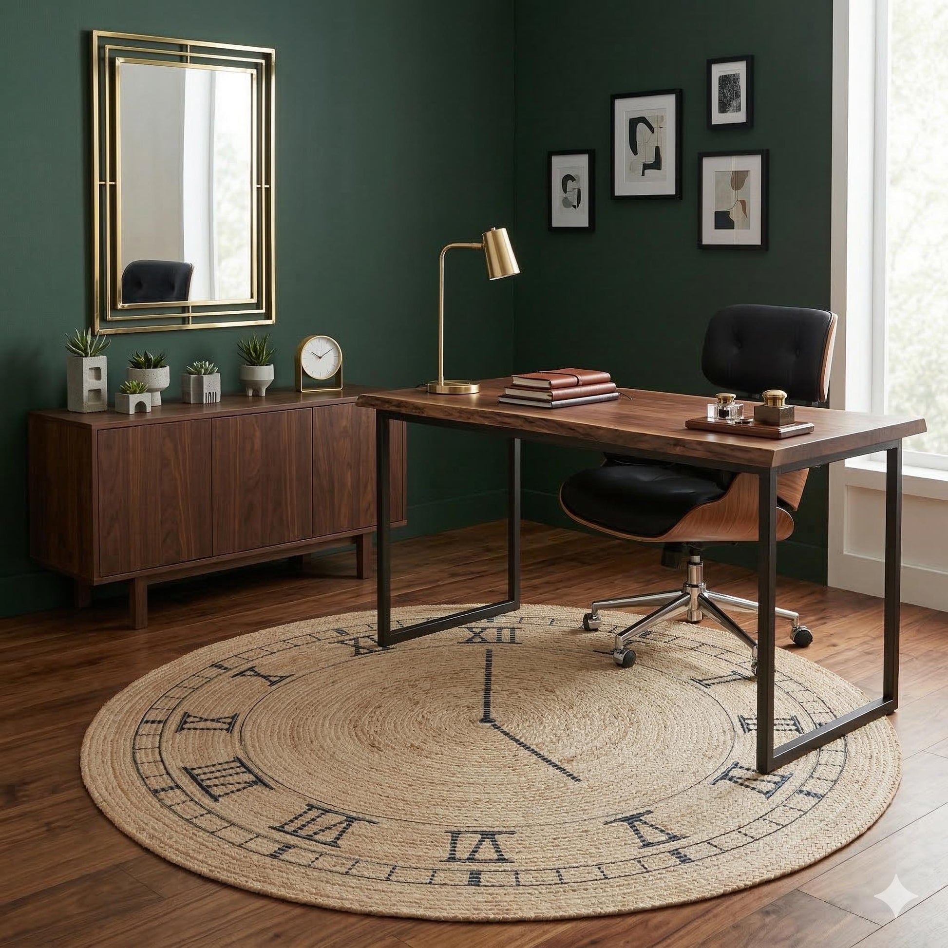 Jute Clock Rug: Bohemian Washable Outdoor/Indoor Carpet