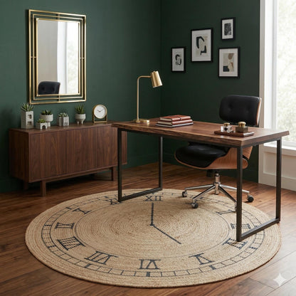 Jute Clock Rug: Bohemian Washable Outdoor/Indoor Carpet