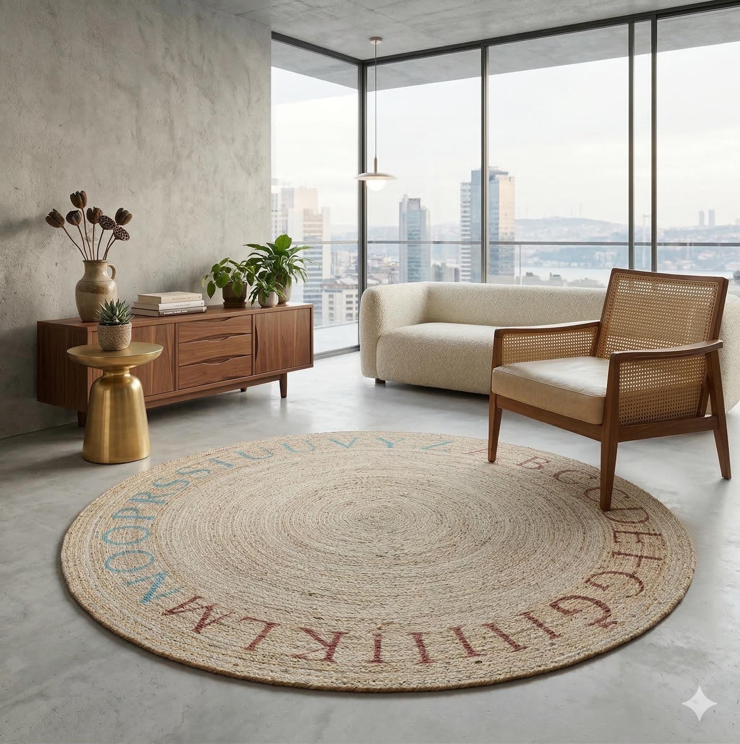 Round Beige Jute Rug: Bohemian Home Decor, Indoor/Outdoor Carpet