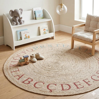 Round Beige Jute Rug: Bohemian Home Decor, Indoor/Outdoor Carpet
