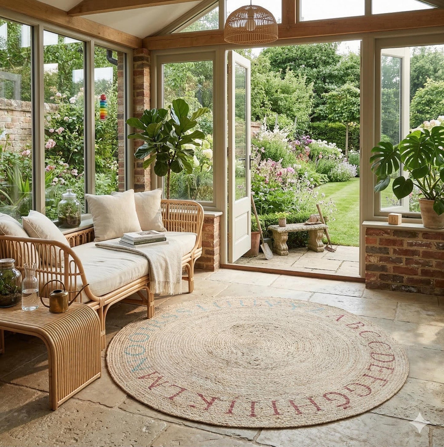 Round Beige Jute Rug: Bohemian Home Decor, Indoor/Outdoor Carpet