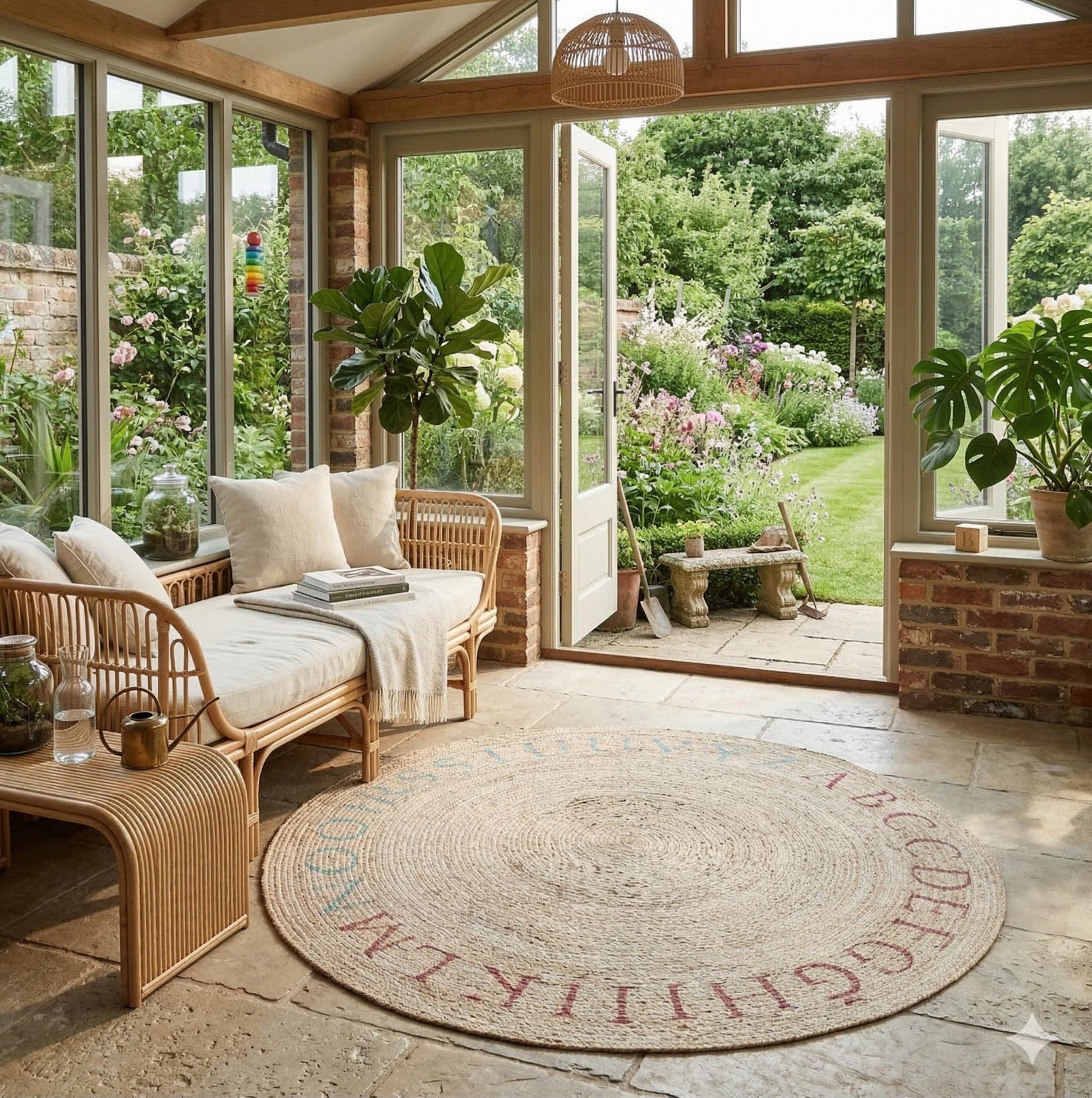Round Beige Jute Rug: Bohemian Home Decor, Indoor/Outdoor Carpet
